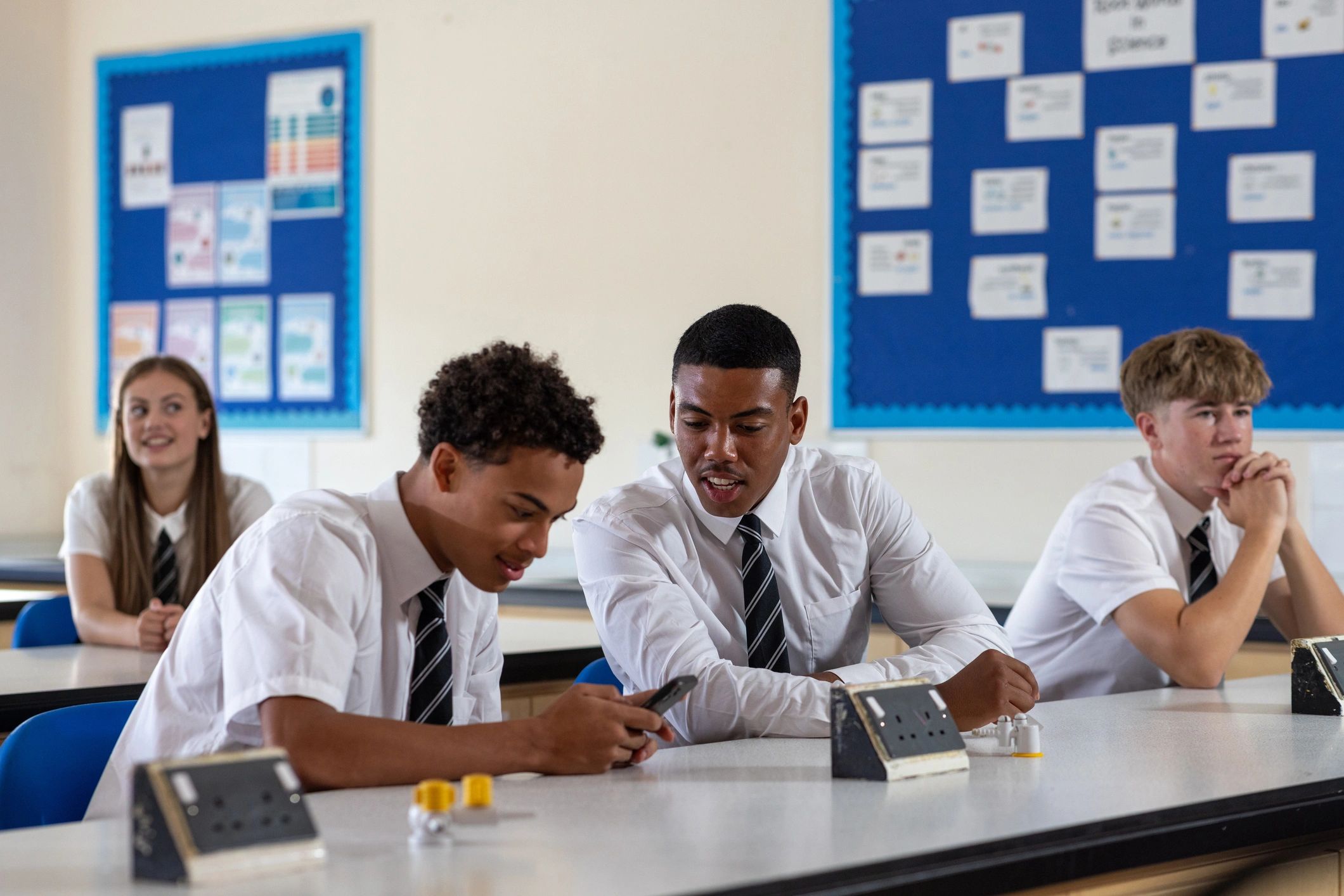 Students in science classroom before class